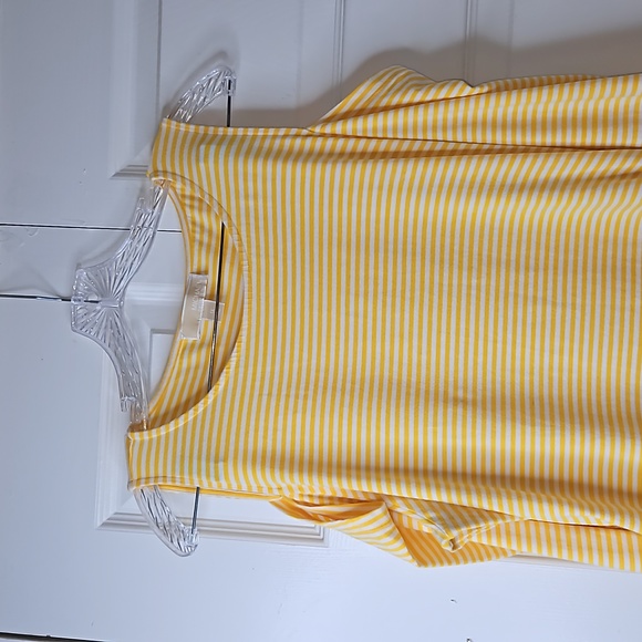 Michael Kors Yellow White Stripes Long Sleeve With Cut Out Shoulders Shirt Sz 1X - Picture 4 of 15
